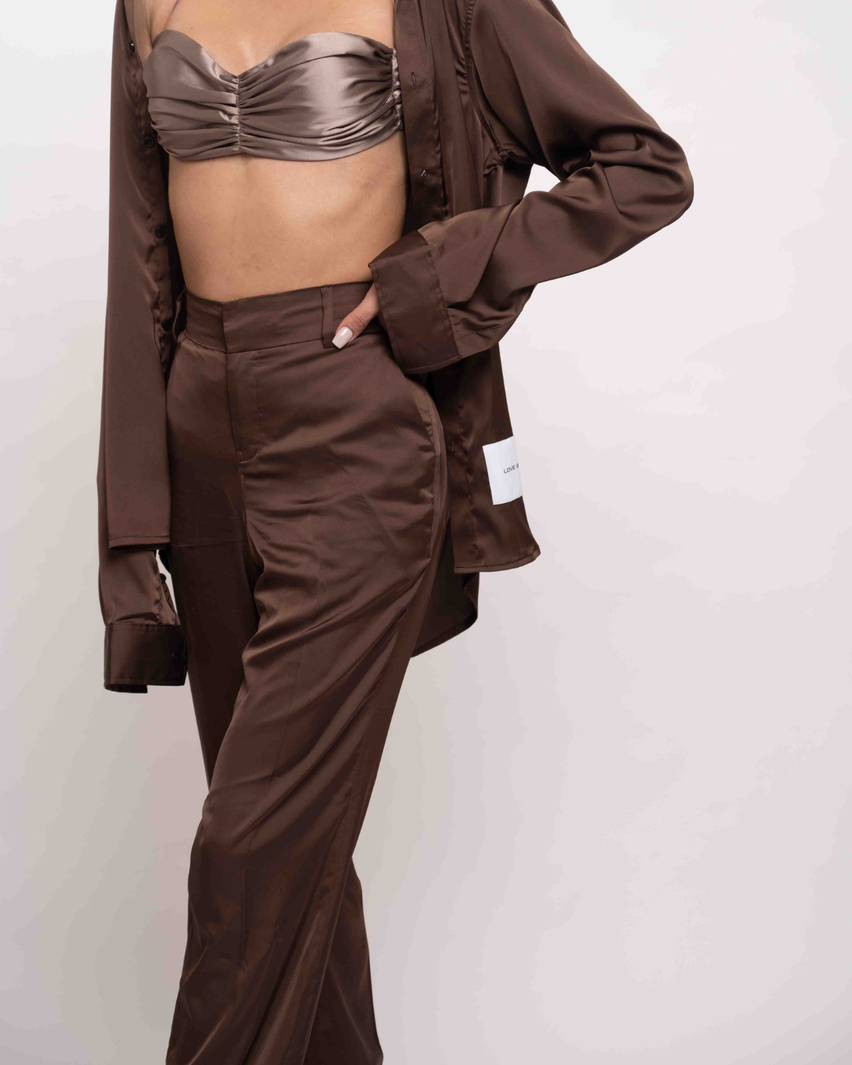 BROWN SATIN TAILORED TROUSER